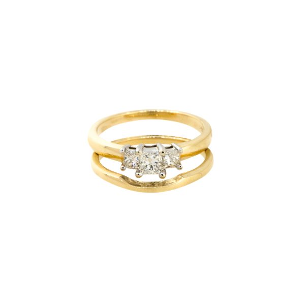 14k Yellow Gold 0.60ctw 3 Diamond Engagement Ring and Wedding Band Set