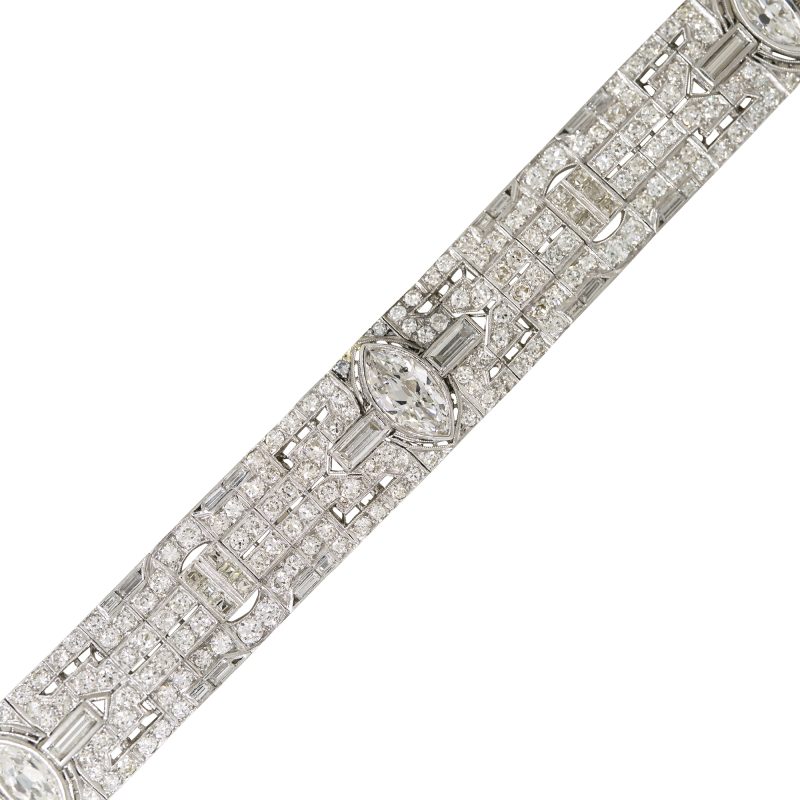 Platinum Natural 20.0 Carat Diamond Art-Deco Style Bracelet