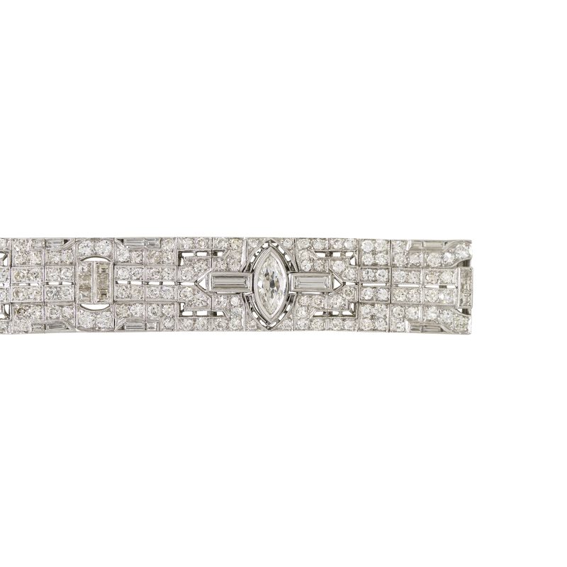 Platinum Natural 20.0 Carat Diamond Art-Deco Style Bracelet