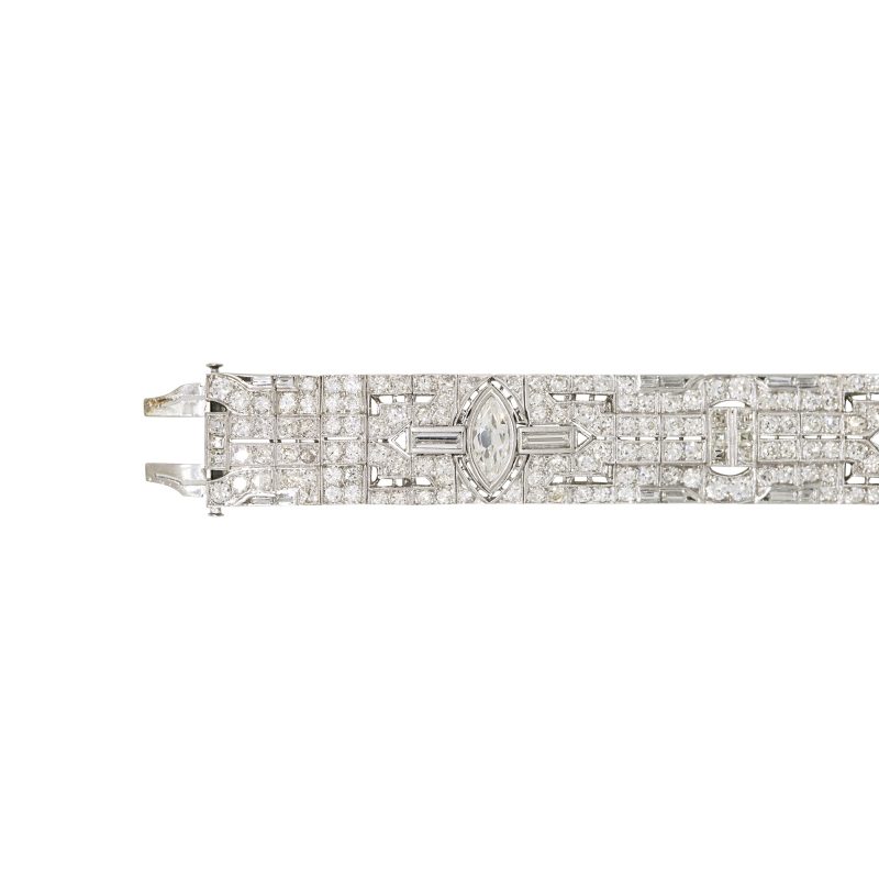 Platinum Natural 20.0 Carat Diamond Art-Deco Style Bracelet