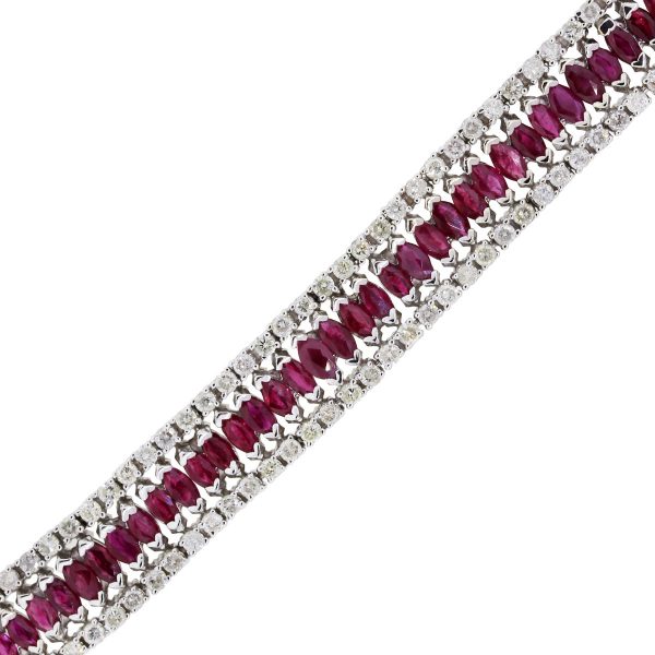 14k White Gold 2.70ctw Diamond 6.80ctw Ruby Wide Bracelet