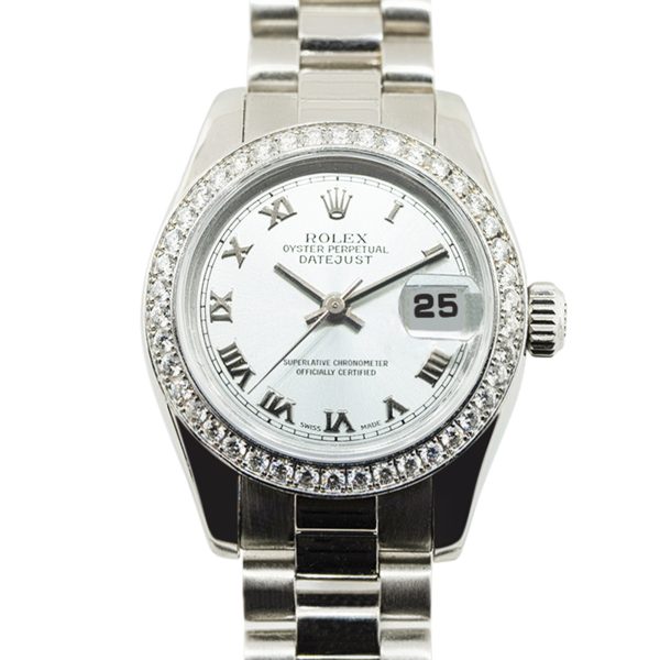 Rolex 179136 Datejust Platinum Silver Dial Diamond Bezel Watch