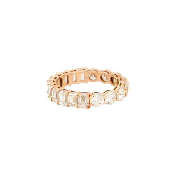 14k Rose Gold 4.62ctw Round and Emerald Cut Diamond Eternity Band Ring