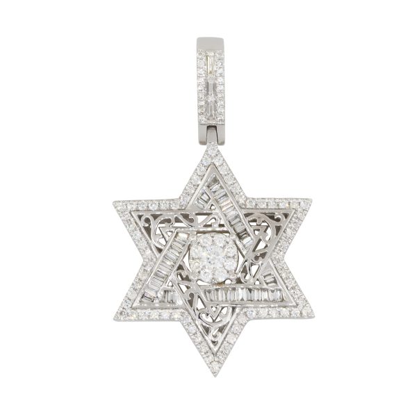 14k White Gold 0.84ctw Diamond Pave Star Of David Pendant