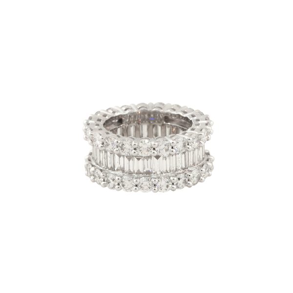 18k White Gold 8.67ctw Round and Baguette Cut Diamond Eternity Band