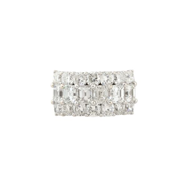 18k White Gold 6.11ctw Round and Emerald Cut Half-Way Diamond Band