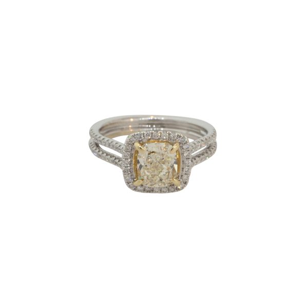 14k Two-Tone 2.13ctw Fancy Yellow Diamond Halo Engagement Ring