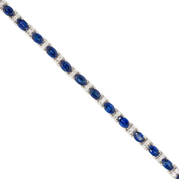 18k White Gold Oval Sapphire & Diamond Link 7 in Bracelet