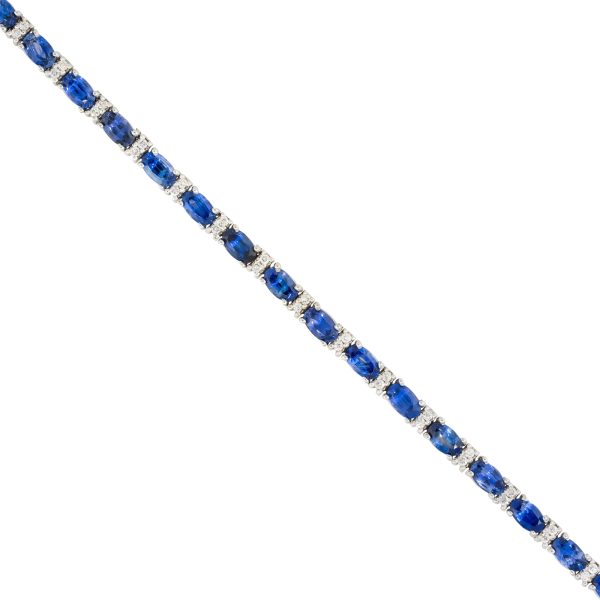 18k White Gold Oval Sapphire & Diamond Link Bracelet