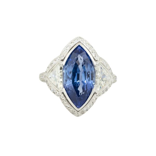 18k White Gold 6.07ctw Sapphire and Diamond Trillions Ring