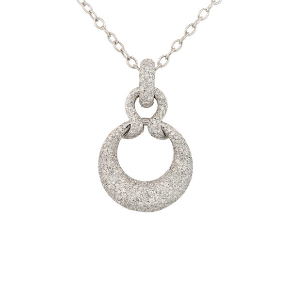 14k White Gold 3.00ctw Diamond Pave Round Pendant Necklace