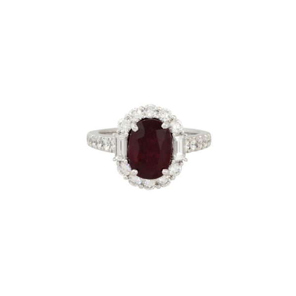 18k White Gold 3.04ctw Ruby and 1.21ctw Diamond Halo Ring