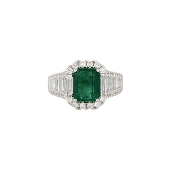 18k White Gold 2.11ctw Emerald and 1.10ctw Diamond Halo Ring