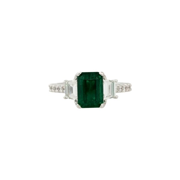 18k White Gold 2.20ctw Emerald and 0.72ctw Diamond Side Stone Ring