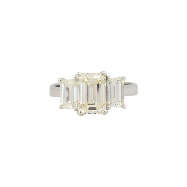 18k White Gold 3.21ctw 3 Stone Emerald Cut Diamond Engagement Ring