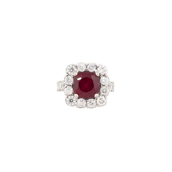 Platinum 6.80ctw Ruby and Diamond Halo Ring