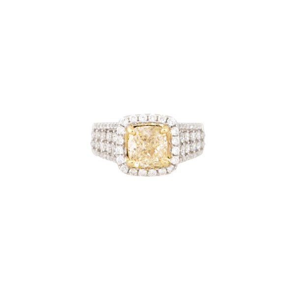 18k White Gold 2.43ctw Fancy Light Yellow Diamond Halo Ring