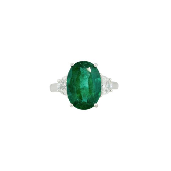 Platinum 5.86ctw Emerald and Half Moon Diamond Side Stones Ring