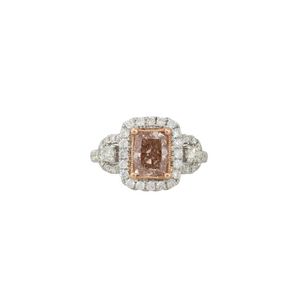 GIA Certified 18k White Gold 2.0ctw Fancy Brown-Pink Diamond Halo Ring