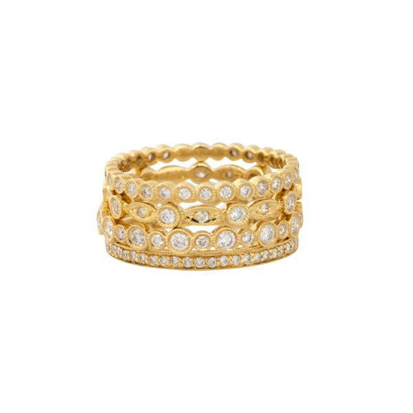 18k Yellow Gold 1.11ctw Diamond Set of 4 Stackable Rings