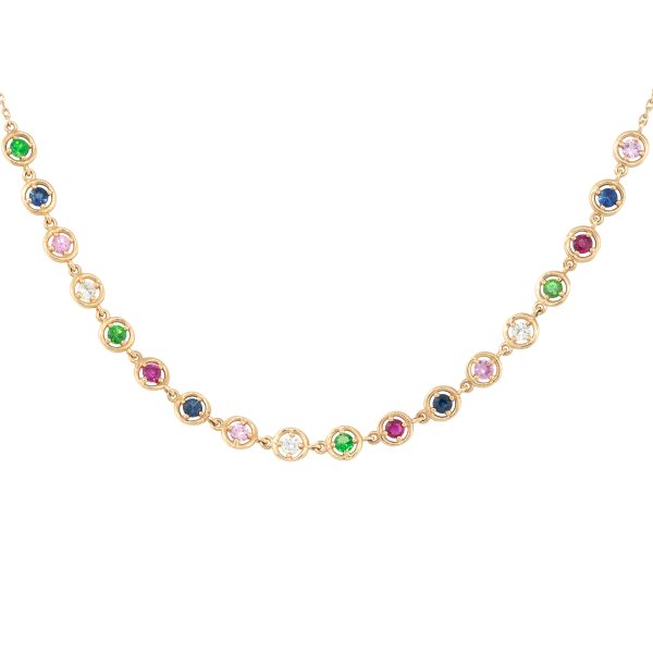 14k Rose Gold 0.15ctw Diamond and Multi-Colored Round Stone Necklace