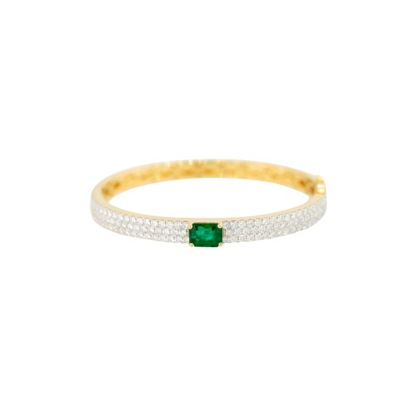 18k Yellow Gold 1.59ctw Emerald and 2.76ctw Diamond Pave Bangle