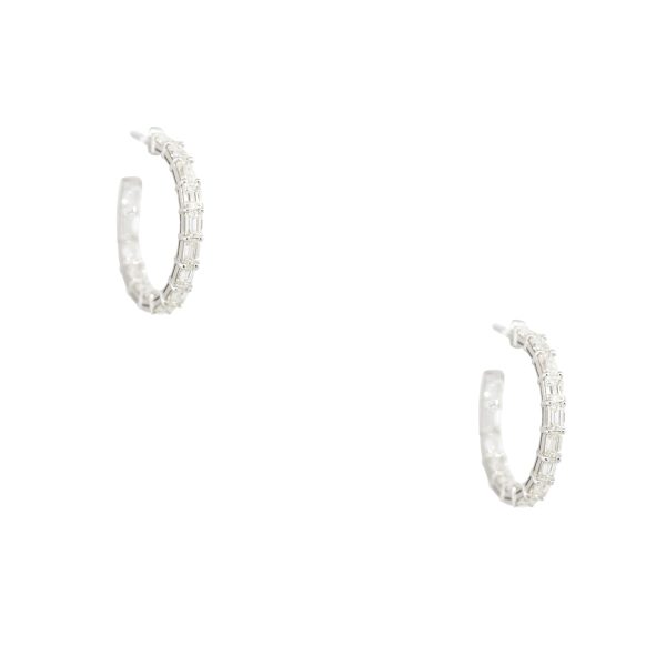 18k White Gold 5.70ctw Emerald Cut Diamond Hoop Earrings