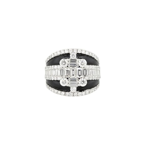 18k White Gold 2.74ctw Diamond and Black Enamel Mosaic Band