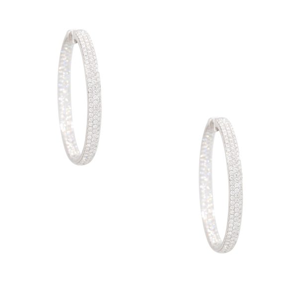 18k White Gold 6.19ctw Pave Diamond Inside-Out Oval Hoop Earrings