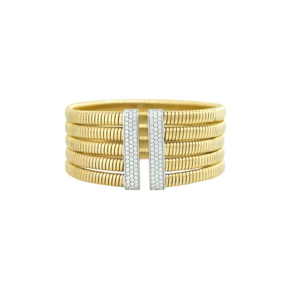 18k Two Tone 1.62ctw Thick Flexible Diamond Cuff Bracelet