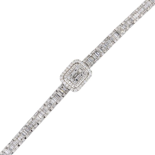 18k White Gold 6.96ctw Mosaic Diamond Station Bracelet