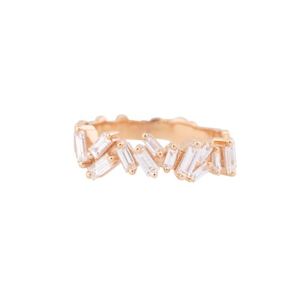 18k Rose Gold 0.67ctw Baguette Cut Diamond Ribbed Ring