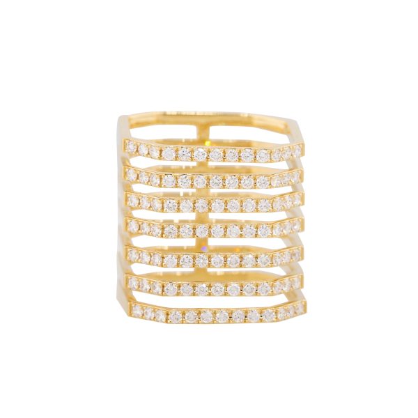 18k Yellow Gold 1.1ctw Diamond 7-Row Square Shaped Ring