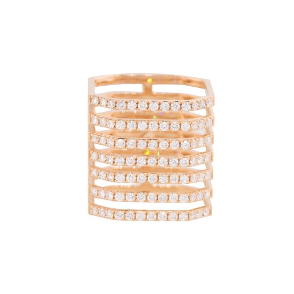 18k Rose Gold 1.09ctw Diamond 7-Row Square Shaped Ring