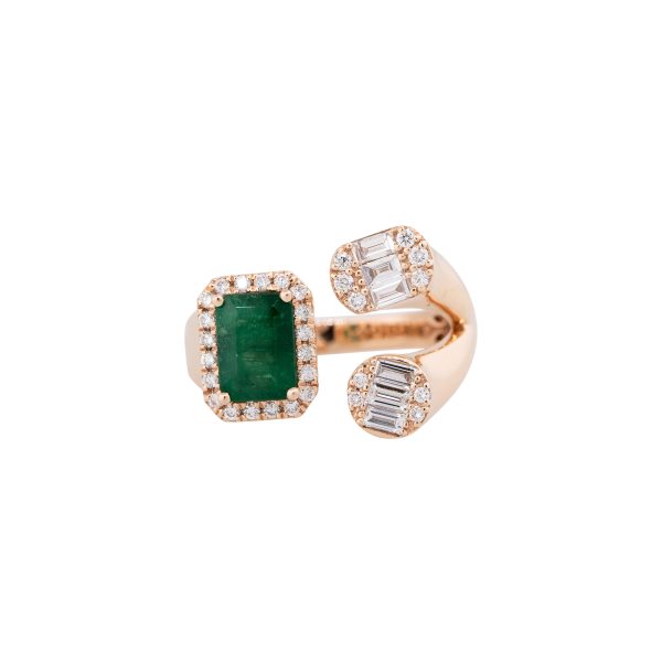 14k Rose Gold 1.77ctw Emerald & 0.44ctw Diamond Open Ring