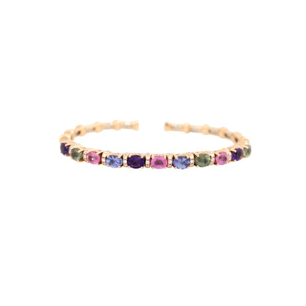 18k Rose Gold 4.93ct Colored Stones & 0.42ct Diamond Bangle Bracelet