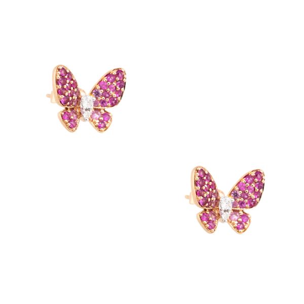 18k Rose Gold 0.73ct Pink Sapphire & Diamond Butterfly Earrings