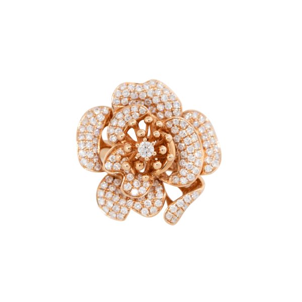 18k Rose Gold 1.46ctw Pave Diamond Rose Shape Ring