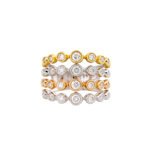 18k Tri-Color Gold 1.03ctw Diamond 4-Row Bezel Set Ring