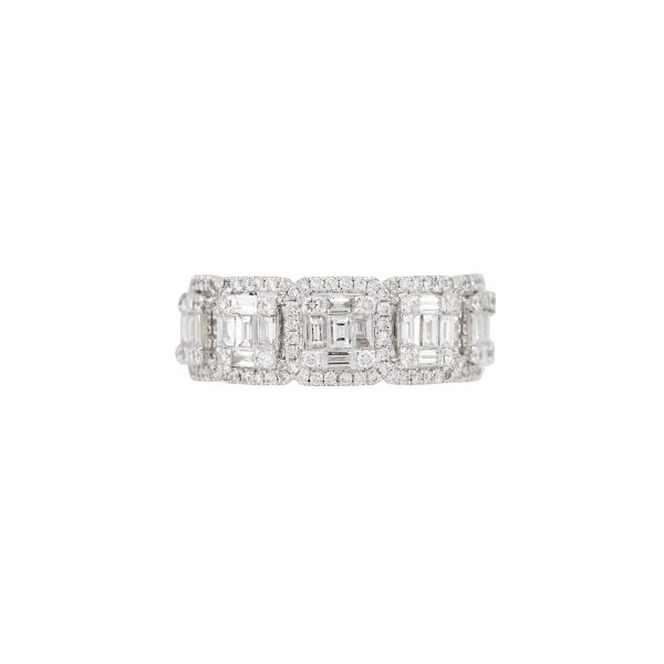 18k White Gold 1.39ctw Mosaic Diamond 5 Station Ring