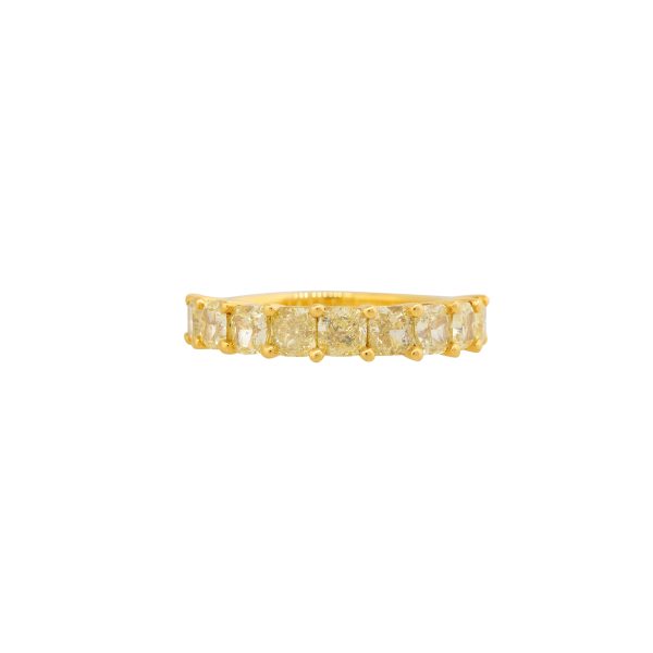 18k Yellow Gold 2.98ctw Natural Yellow Diamond Cushion Cut Band