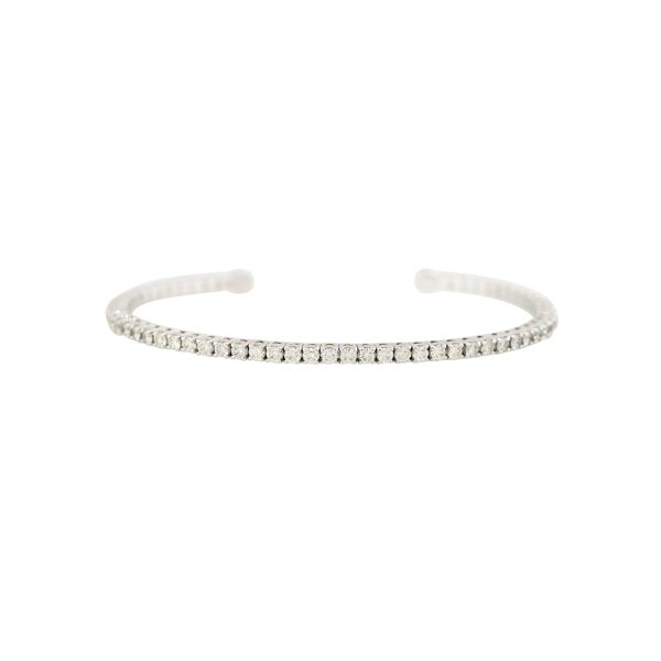 14k White Gold 2.6ctw Round Brilliant Cut Diamond Flexible Cuff Bracelet