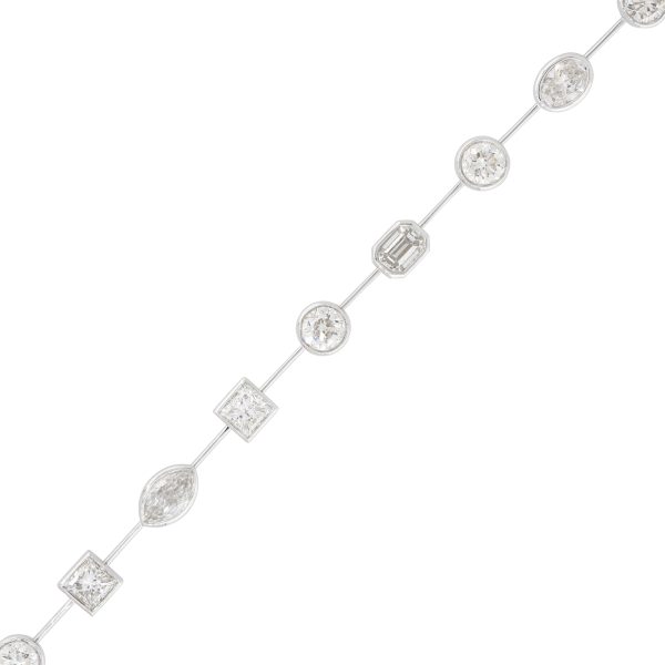 18k White Gold 11.60ctw Multi-Shape Diamond Bezel-Set Bracelet