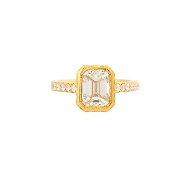 GIA 18k Yellow Gold 2.57ctw Emerald Cut Diamond Engagement Ring