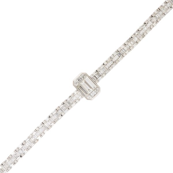 18k White Gold 6.27ctw Round Brilliant & Baguette Cut Diamond Station Bracelet