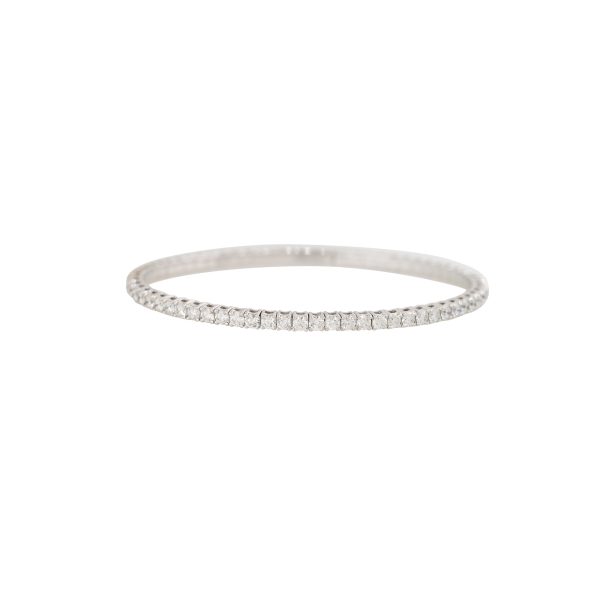 14k White Gold 4ctw Round Brilliant Cut Diamond Flexible Bangle Bracelet