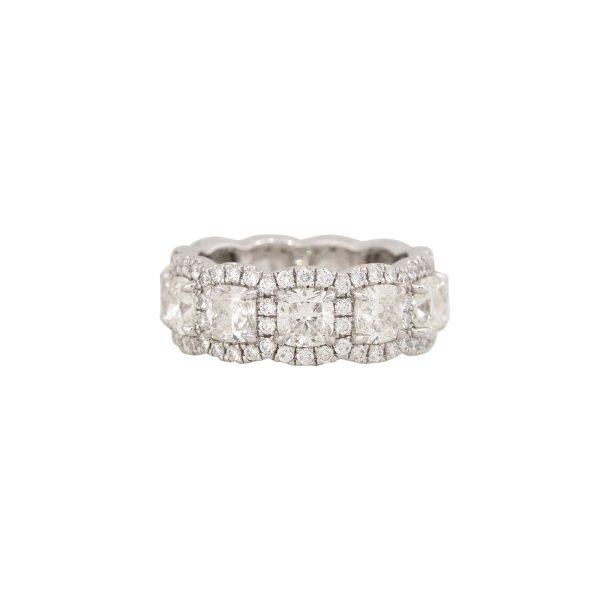 Platinum 6.59ctw Cushion Cut Diamond Halo Eternity Band