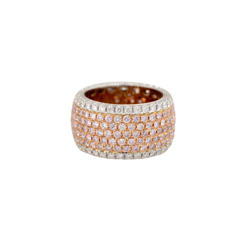 18k White Gold 2.99ct Pink & 1.19ct White Pave Diamond Band Ring