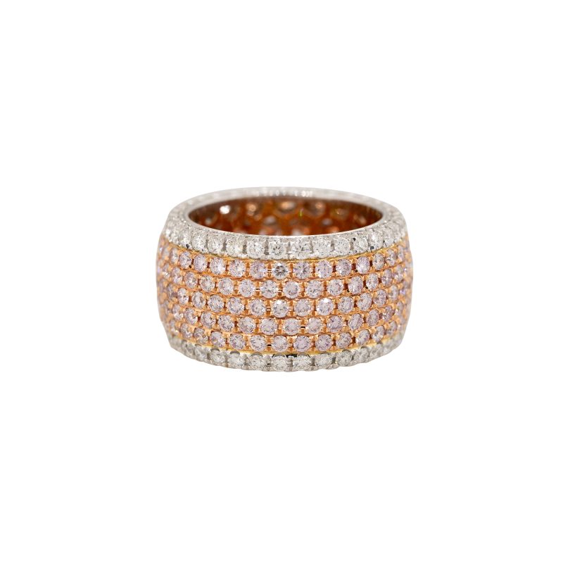 18k White Gold 2.99ct Pink & 1.19ct White Pave Diamond Band Ring