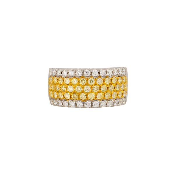 18k White Gold 1.01ct Yellow & 0.58ct White Pave Halfway Diamond Band